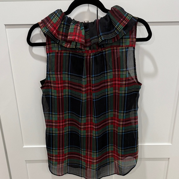 J. Crew Tartan Plaid Ruffle Neckline Sleeveless Top - Picture 7 of 9